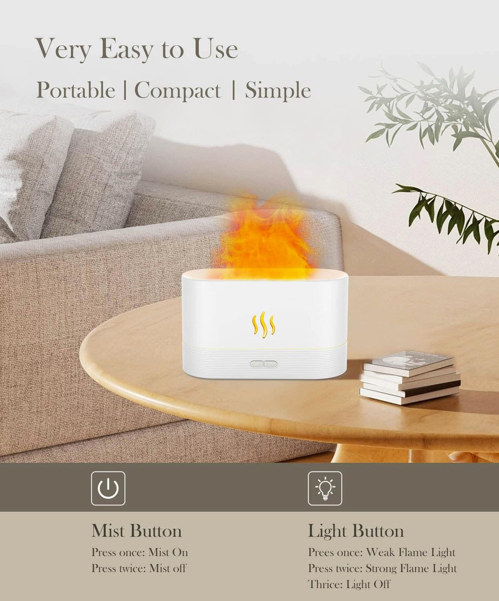 Aegci Essential Oil Diffuser Humidifer with Flame Light Effect, 180ml Air Diffuser for Essential Oils, Humidifiers for Bedroom w
