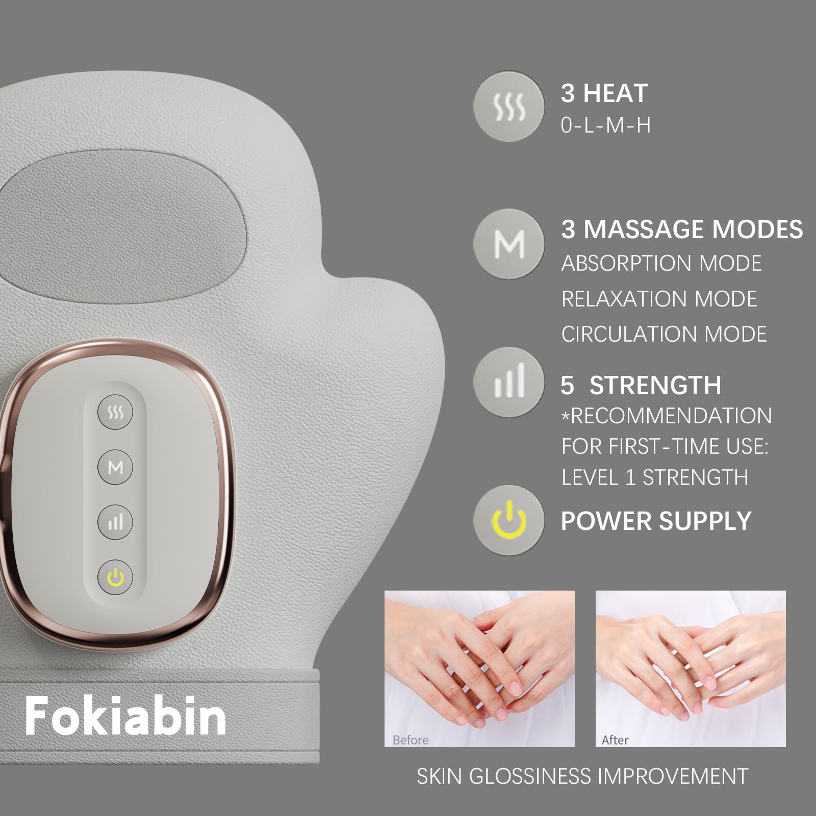 Fokiabin Electric Hand Massager with Heat and Compression 6 Modes Electric Massager for Comfort Battery-Powered Rechargeable Por