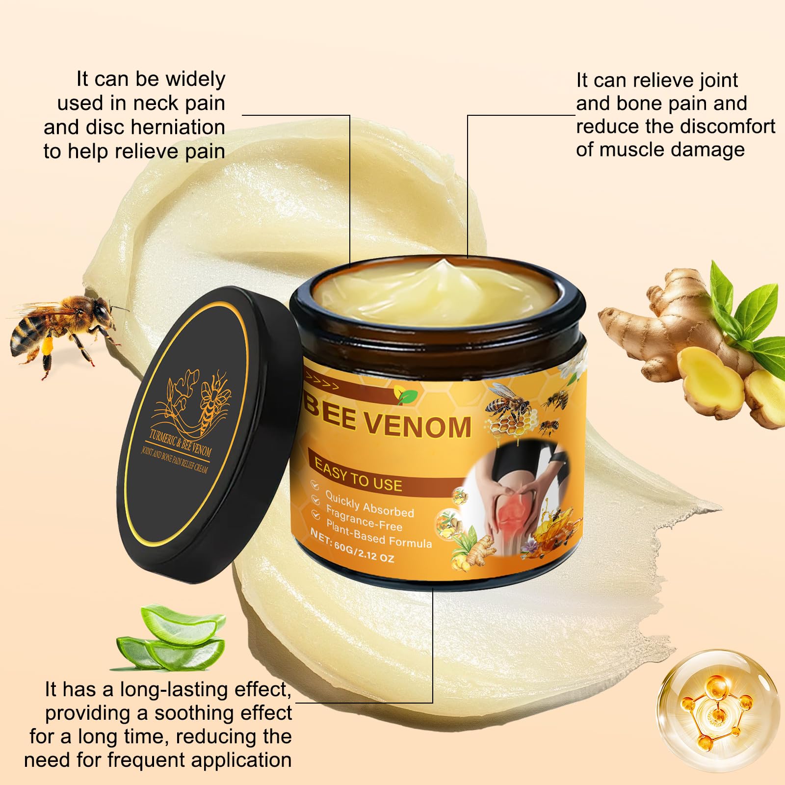 Vizela Bee Venom Turmeric Joint Healing Cream, Professional Bee Venom Turmeric Joint and Relief Cream, Bee Venom Joint Relief Ge