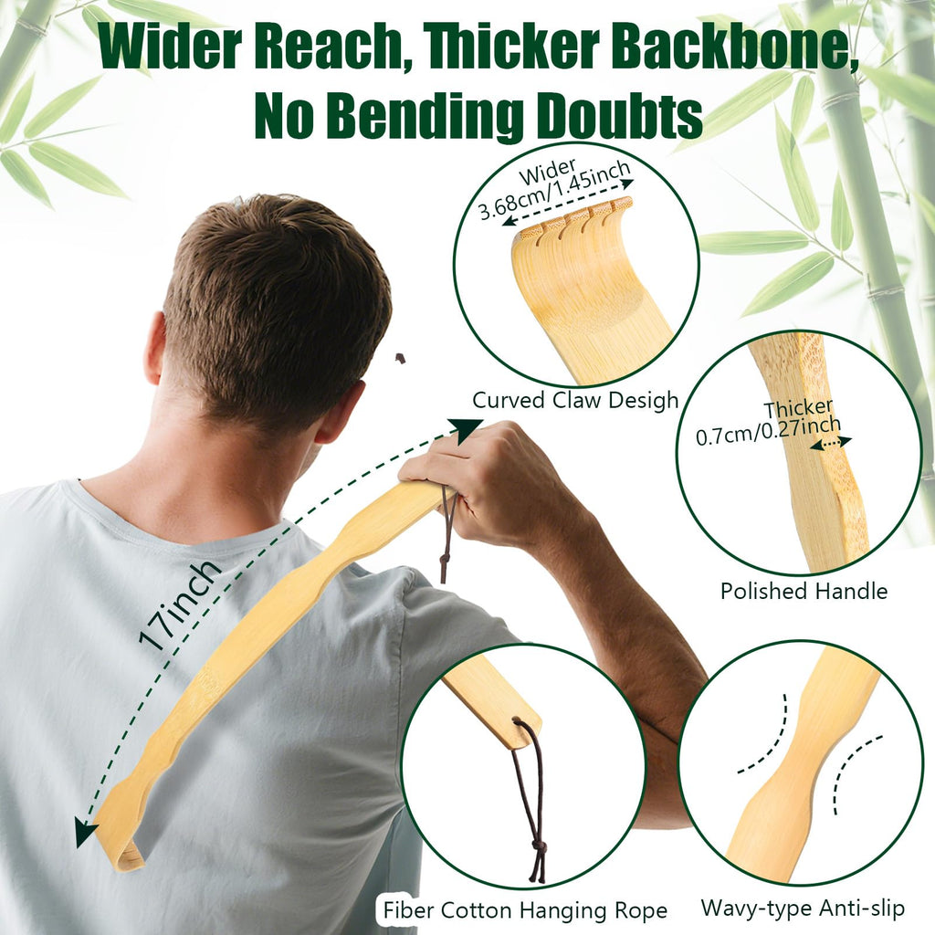 Renook Back Scratcher Bamboo - 3 PCS 17   Wooden Back Scratchers Long Handle,Back-Scratcher for Men, Women & Kids, Body Itchin