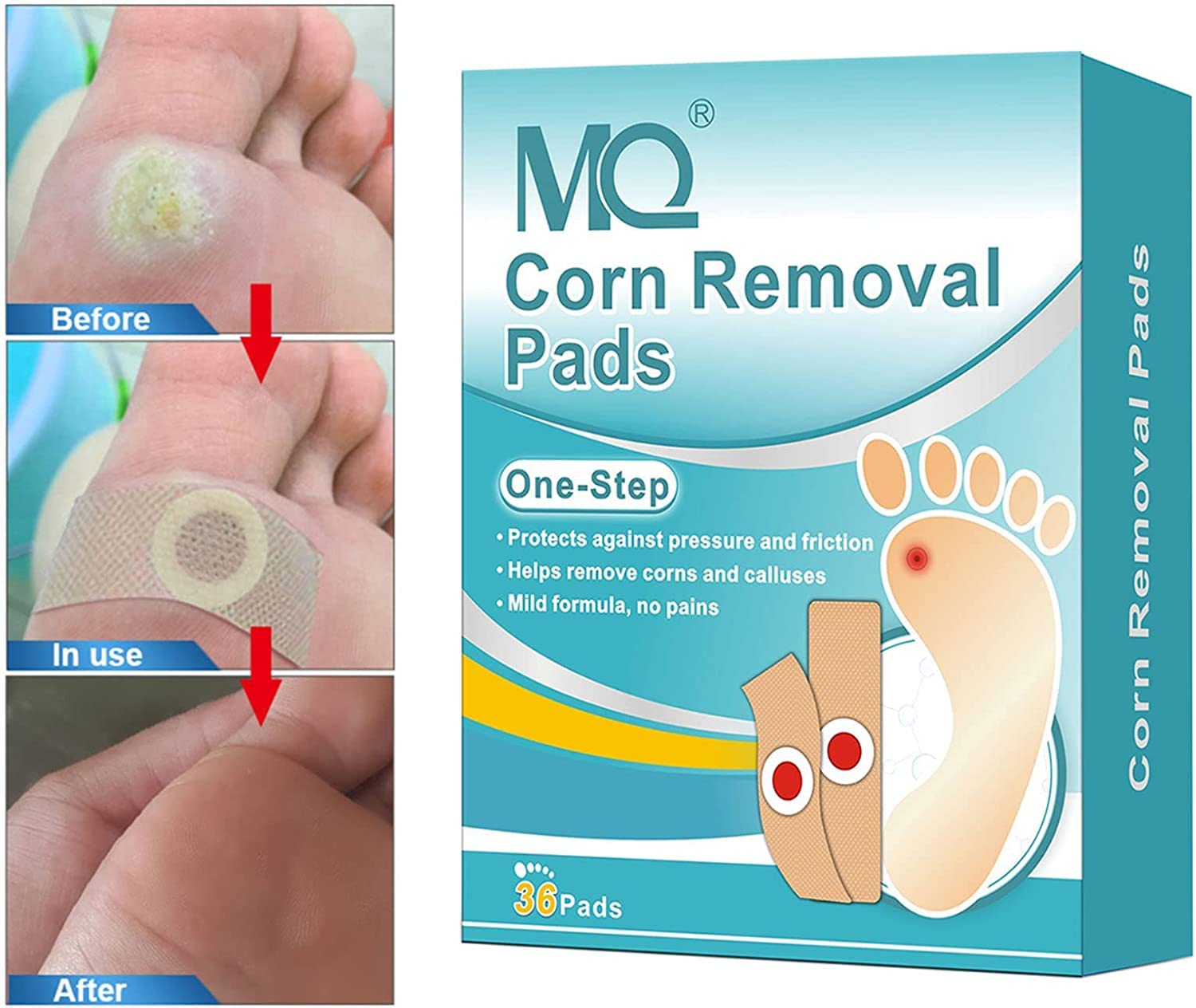 MQ Corn Remover, 36 Pads Corn Removers for Feet, Corn Removers for Toes, Corn Removal for Foot Corn Plasters for Feet