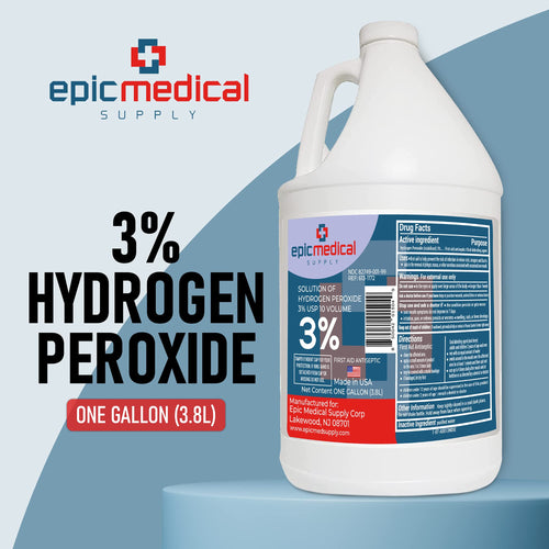 Epic Medical Supply Hydrogen Peroxide Gallon First Aid Antiseptic and Multipurpose Cleaner, 3% USP, Topical Wash for Minor Cuts,