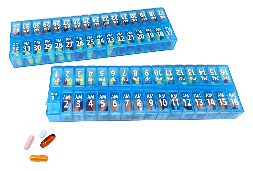 Twice-a-Day Monthly Pill Box Planner Set - AM & PM Medication Organizer for 31 Days! Set Contains 2 Organizers for One Month. (B