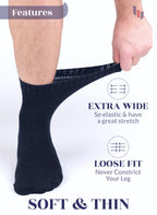 Hugh Ugoli Diabetic Socks for Men, Loose Ankle Socks Bamboo, Extra-Wide, Thin, Seamless Toe and Non-Binding Top, 4 Pairs, Navy B