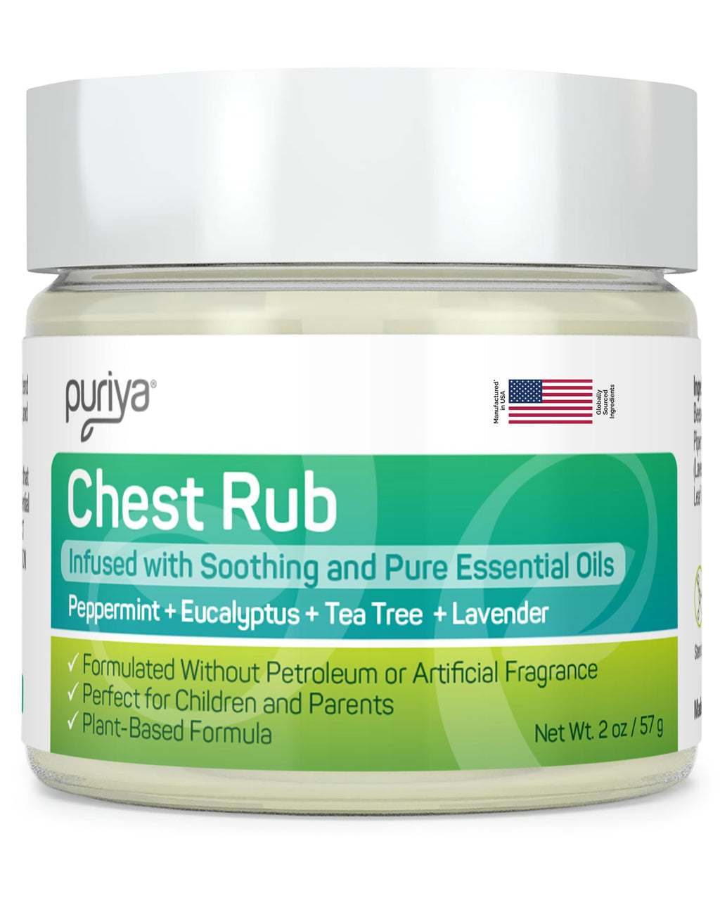 Puriya Chest Rub Cream Support for Congestion and Sinuses, Plant Rich Active Formula, Eucalyptus Oil, Lavender, Tea Tree, Suppor