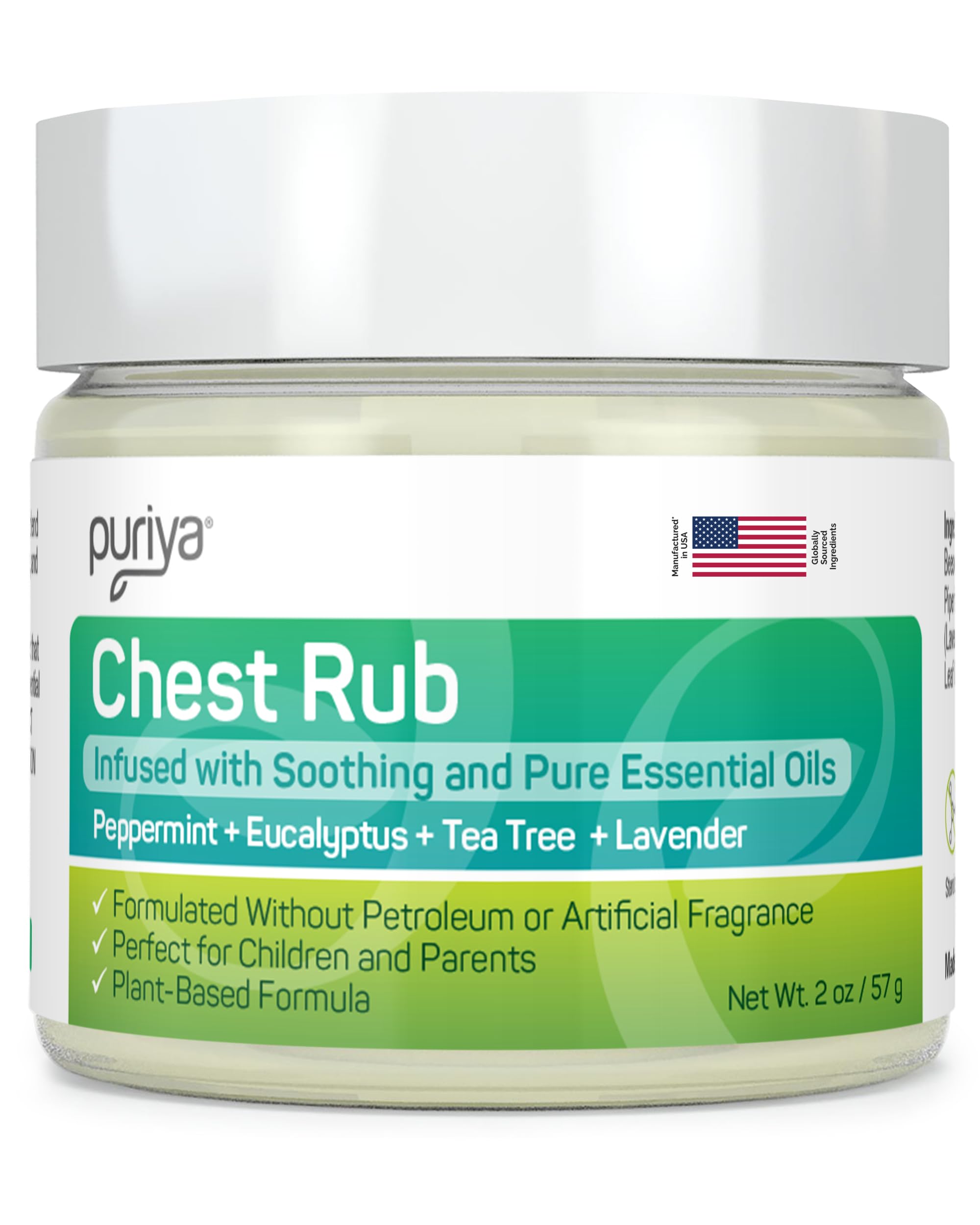 Puriya Chest Rub Cream Support for Congestion and Sinuses, Plant Rich Active Formula, Eucalyptus Oil, Lavender, Tea Tree, Suppor