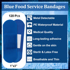 Geiserailie 120 Pcs Food Service Blue Detectable Bandage Woven Fingertip Waterproof Flexible Bandages Non-Stick Pad Latex Free f