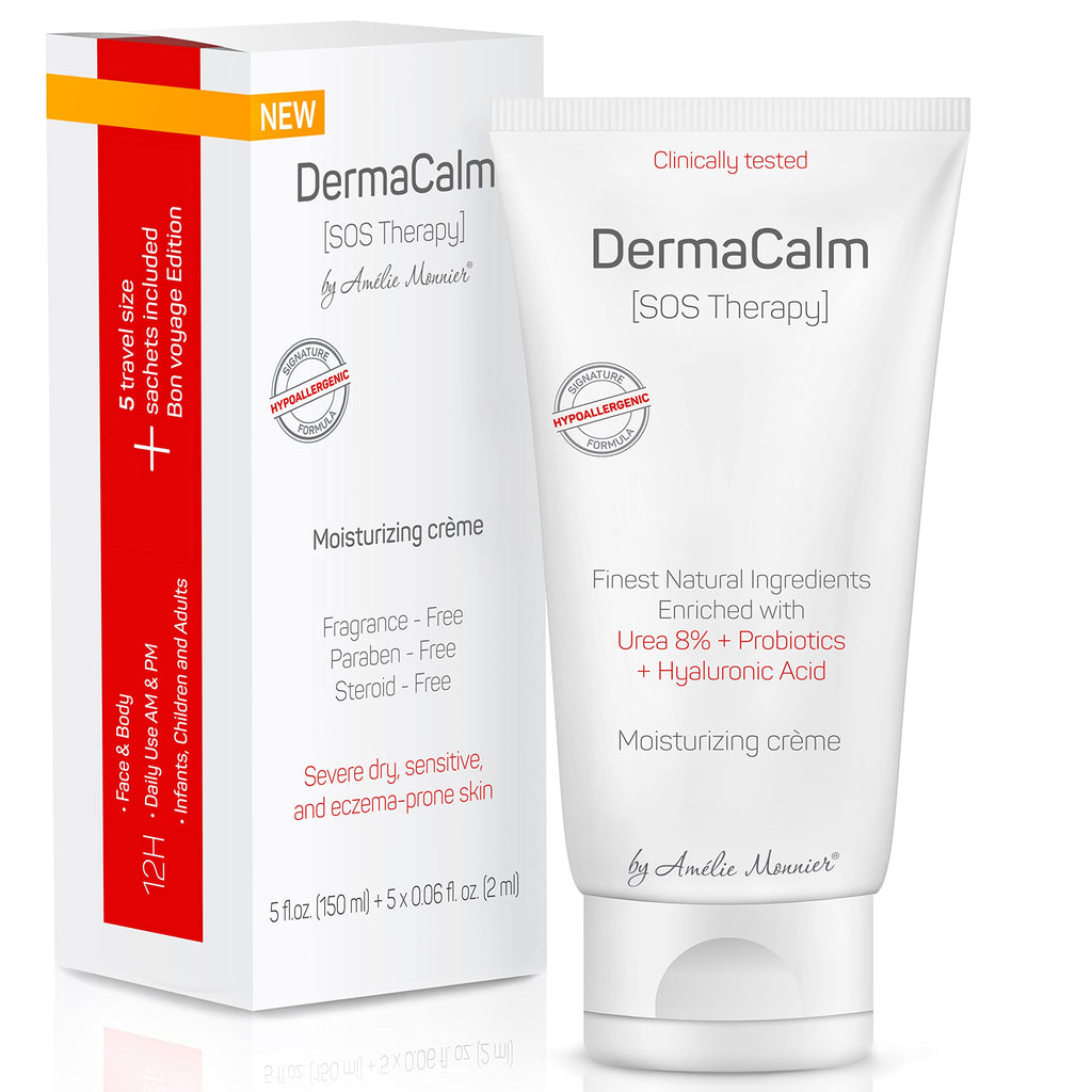 Clinically Tested DermaCalm SOS Therapy - Eczema Psoriasis Dermatitis Prone, Dry Skin - Urea 8%, Probiotics w/Best Natural Ingre