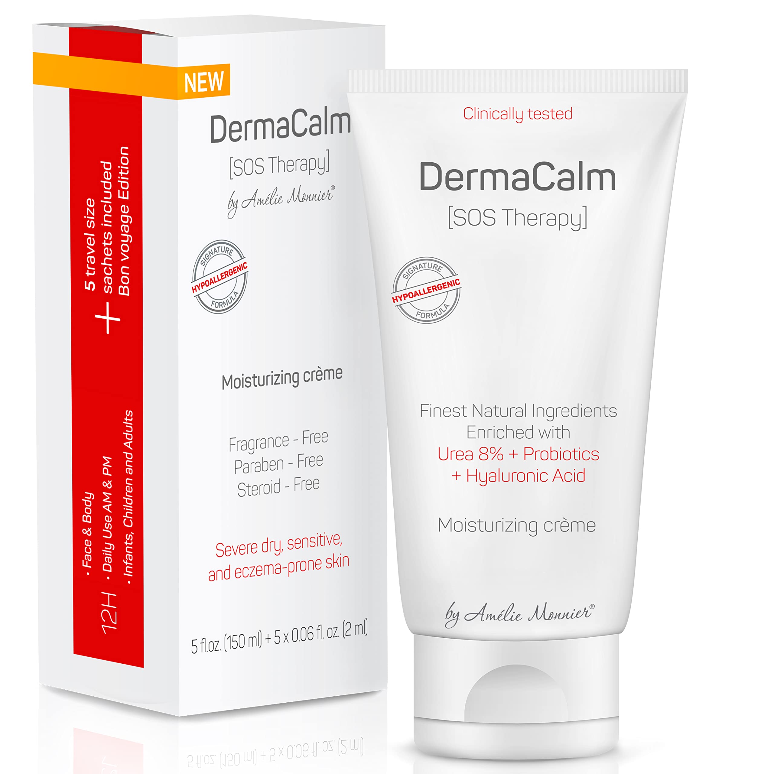 Clinically Tested DermaCalm SOS Therapy - Eczema Psoriasis Dermatitis Prone, Dry Skin - Urea 8%, Probiotics w/Best Natural Ingre