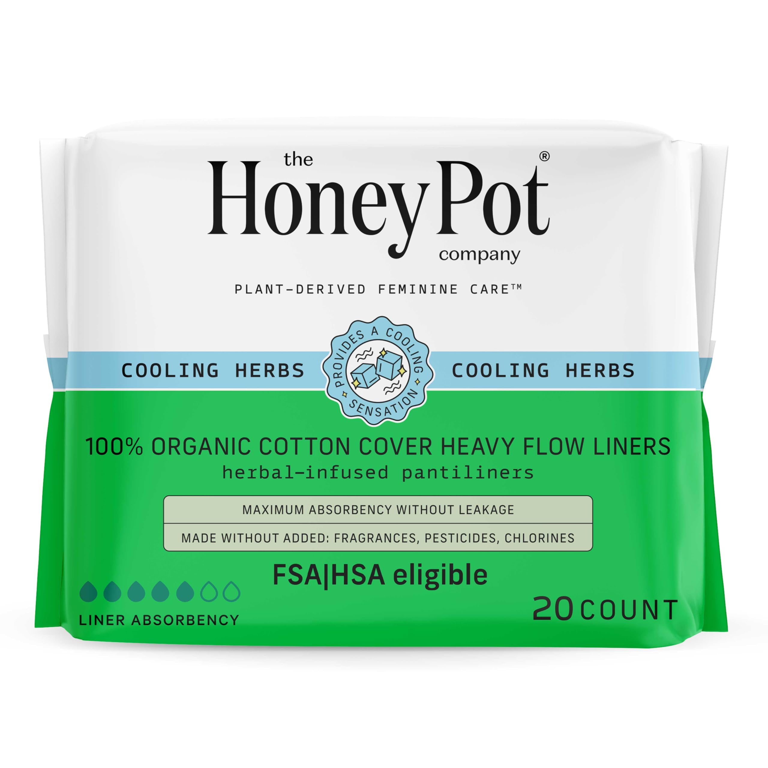 The Honey Pot Company - Herbal Panty Liners for Women - Heavy Flow w/Wings - Infused w/Essential Oils for Cooling Effect & Organ