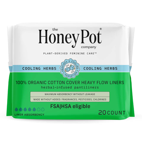 The Honey Pot Company - Herbal Panty Liners for Women - Heavy Flow w/Wings - Infused w/Essential Oils for Cooling Effect & Organ