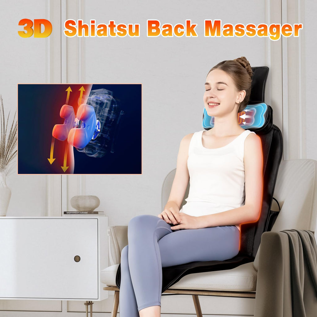 comrelax Shiatsu Back Massager with Heat, Massage Chair Pad for Full Back, Seat Massager for Office/Home,Gift for Father/Mother