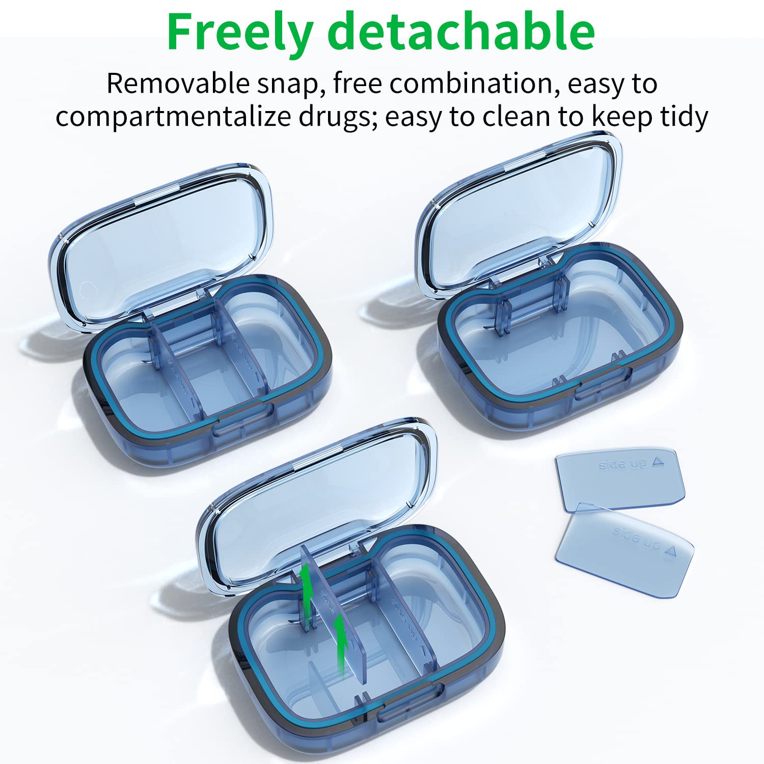 2 Pack 3 Compartment Small Pill Box, Moisture Proof Pill Case, Travel Pill Organizer for Pocket Purse, Daily Portable Medicine V