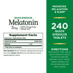 Natures Bounty Melatonin 3mg, 100% Drug Free Sleep Aids for Adults, Supports Relaxation and Sleep, Dietary Supplement, 240 Count