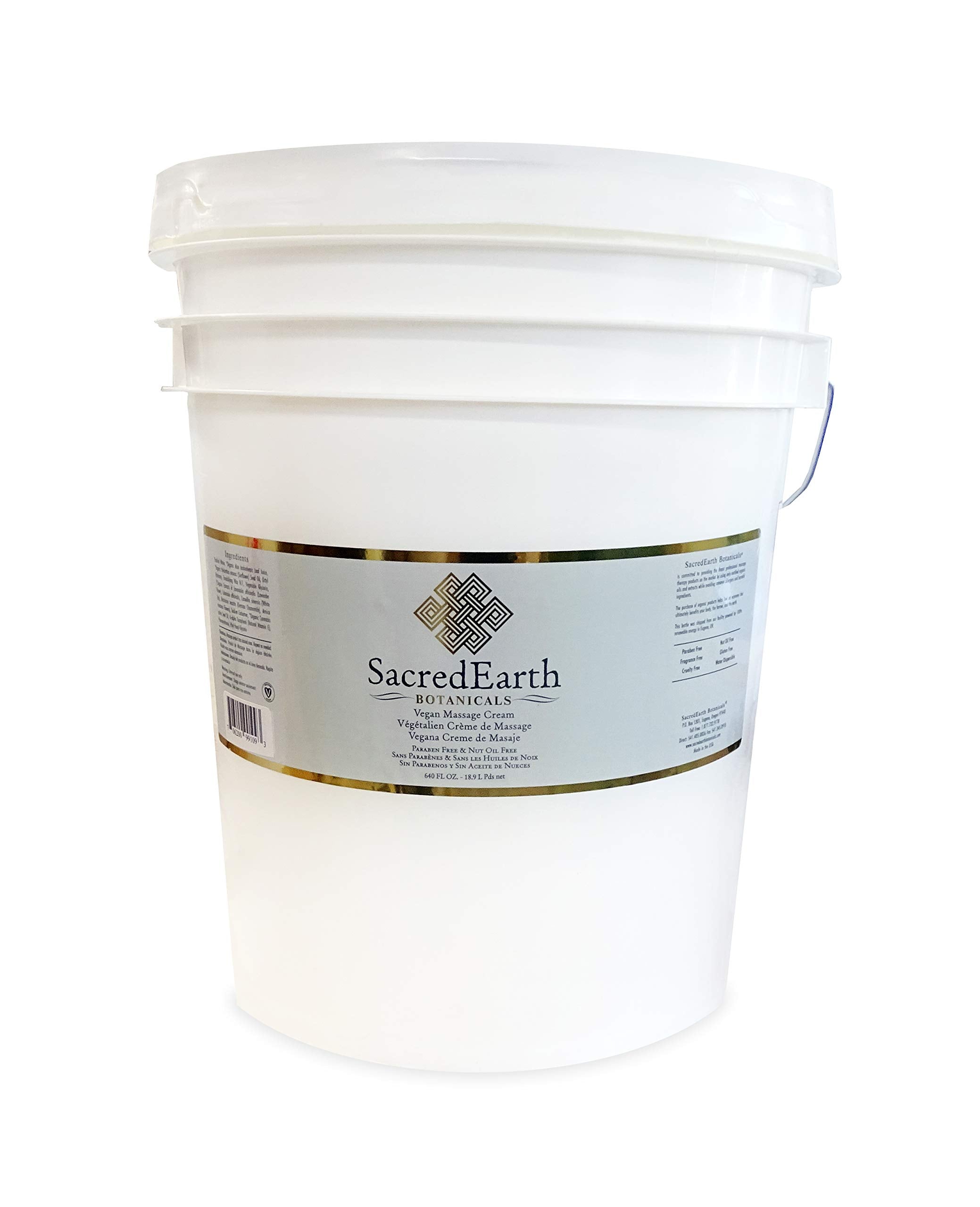 Vegan Massage Cream (5 Gallon Pail) - Unscented, Water Dispersible, Nut Oil Free, Gluten Free and Contains Only Certified Organi