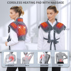 Vofuoti Heating Pad for Neck and Shoulders, Portable Cordless Heating Pad with Massager and Battery, Weighted Electric Heated Ne