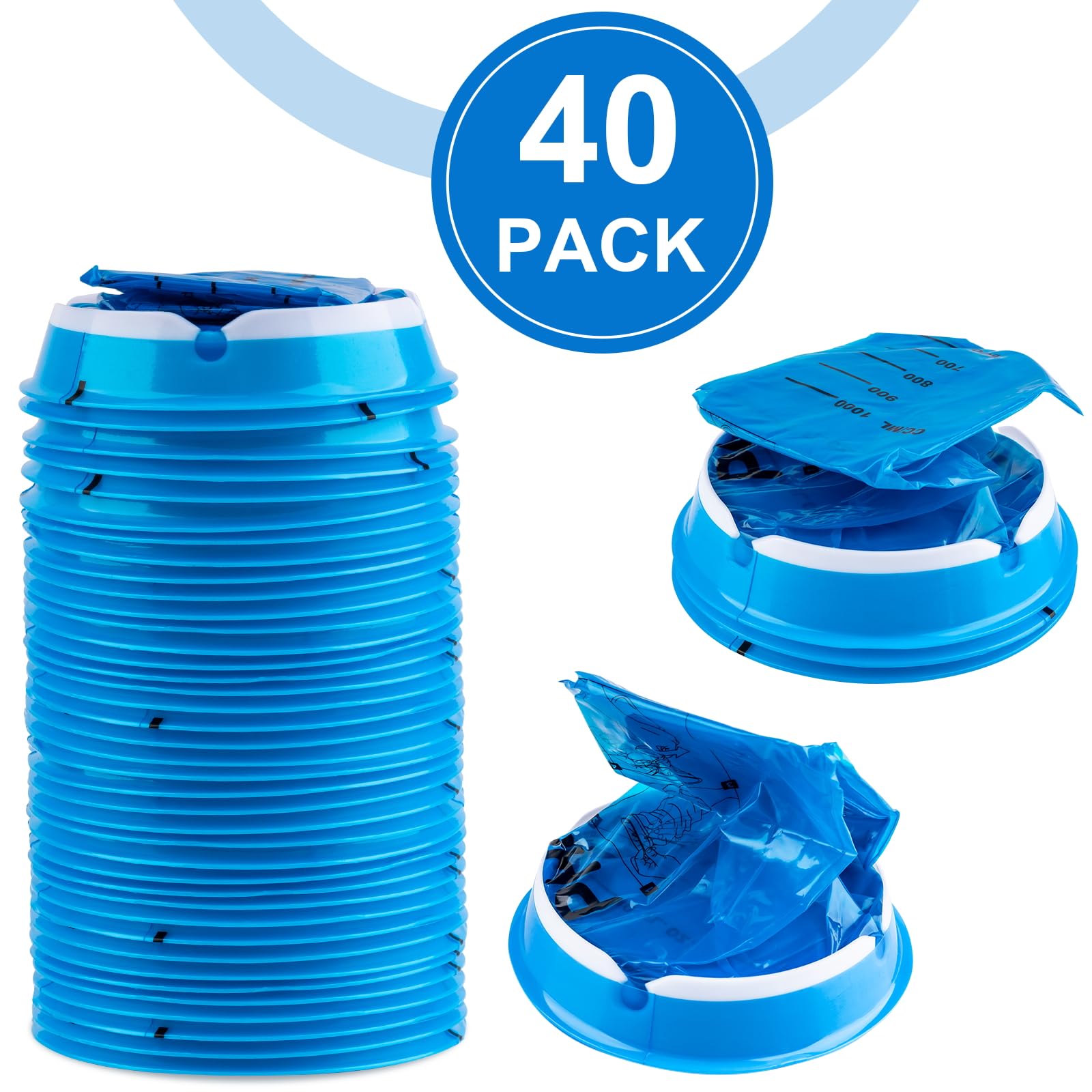 PHSZZ 40 Pack Vomit Bags Disposable, Leak Resistant Barf Bags, Portable Blue Vomit Bag, 1000 Ml Emesis Puke Throw Up Nausea Moti