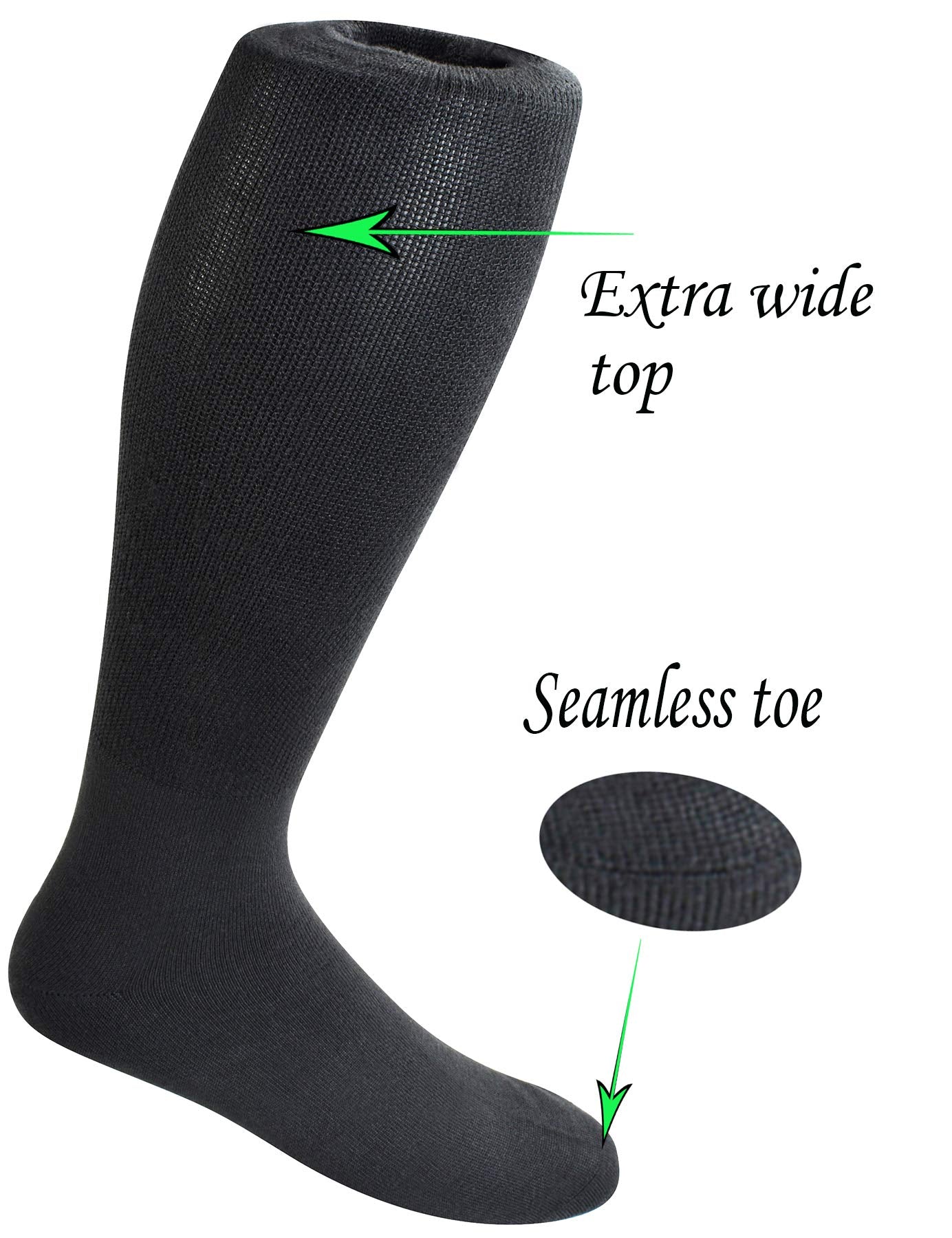 Yomandamor Mens 4 Pairs Over the Calf Super Soft Diabetic/Dress Socks with Seamless Toe