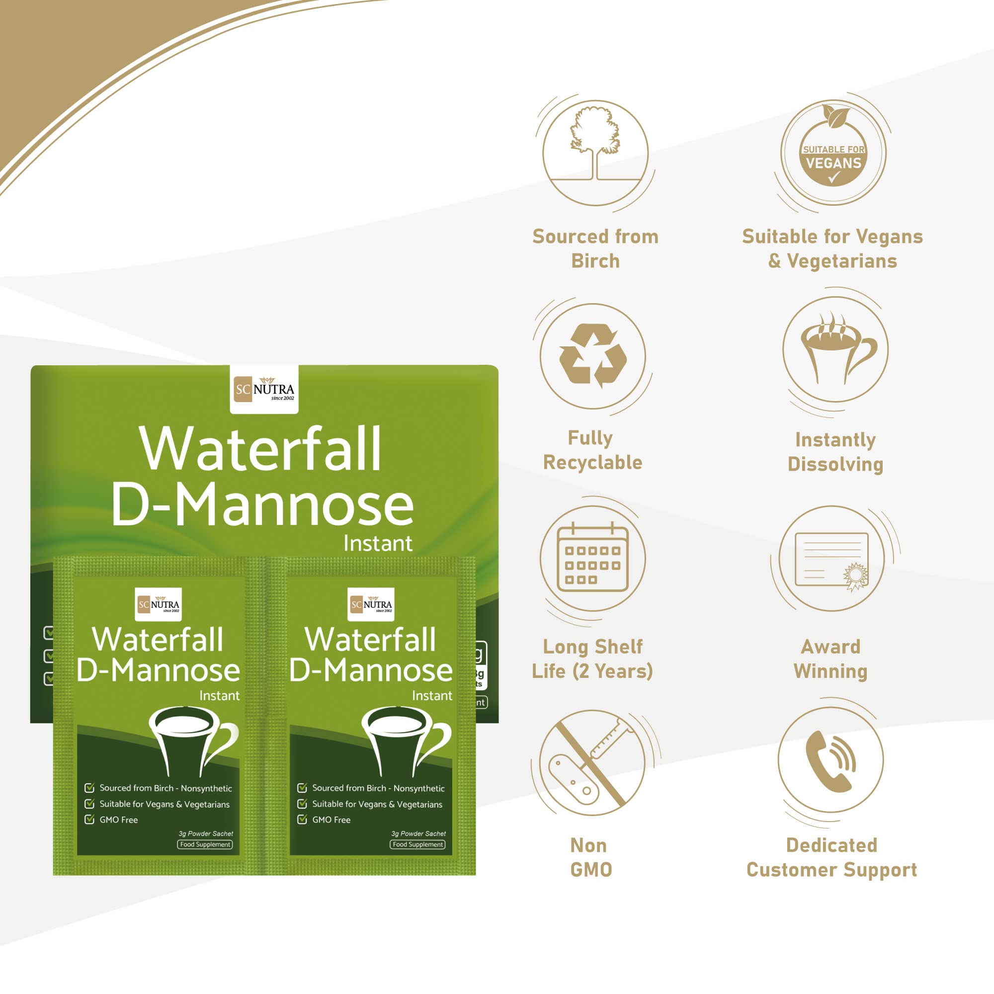 Sweet Cures Waterfall D-Mannose Powder Packets (30 x 3g Packets) XL Pack - D-Mannose sourced from Birch - Monthly Supply for Pre