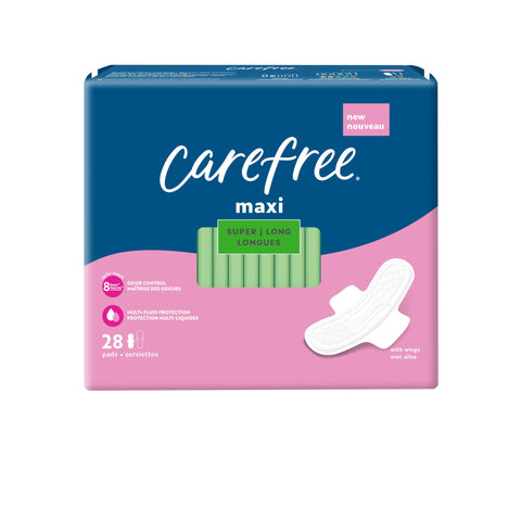 Carefree Maxi Pads for Women, Super/Long Pads With Wings, 28ct | Carefree Pads, Feminine Care, Period Pads & Postpartum Pads | 2