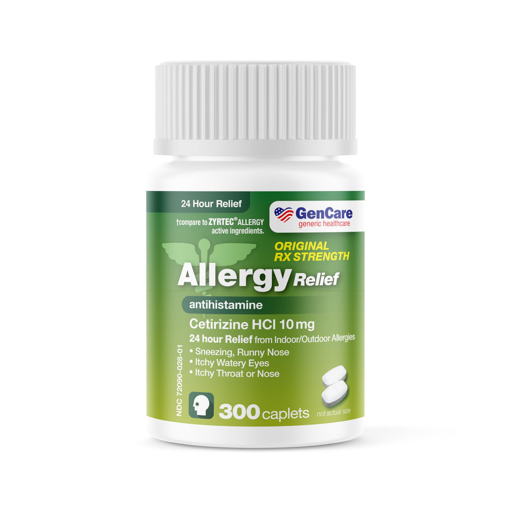GenCare - Cetirizine HCL 10 mg (300 Caplets) - 24 Hour Allergy Relief Pills - Non Drowsy Generic OTC Allergy Medication - Antihi