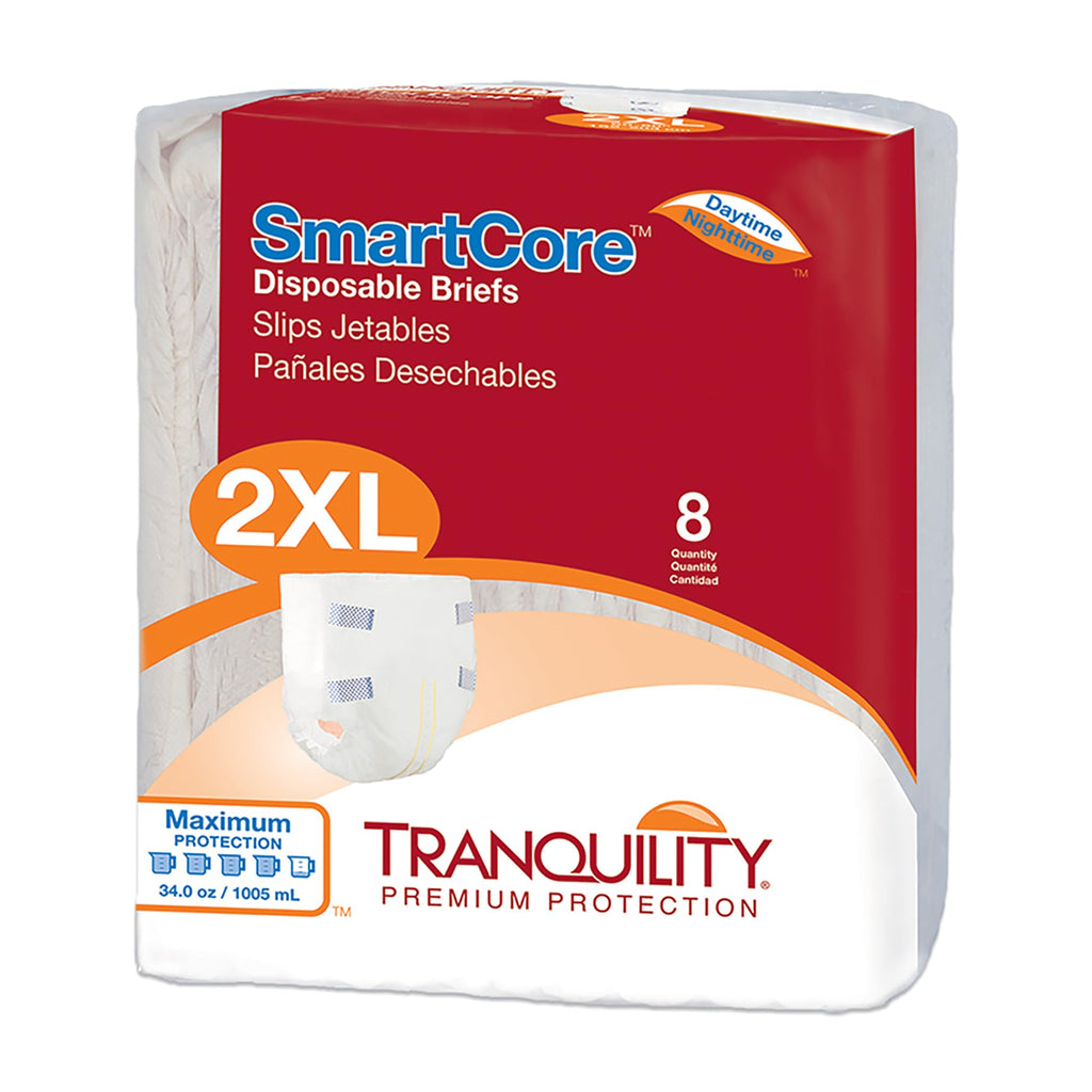 Tranquility SmartCore Adult Disposable Briefs, Incontinence Control with Breathable Kufguard Technology, Fastening Tabs& Wetness