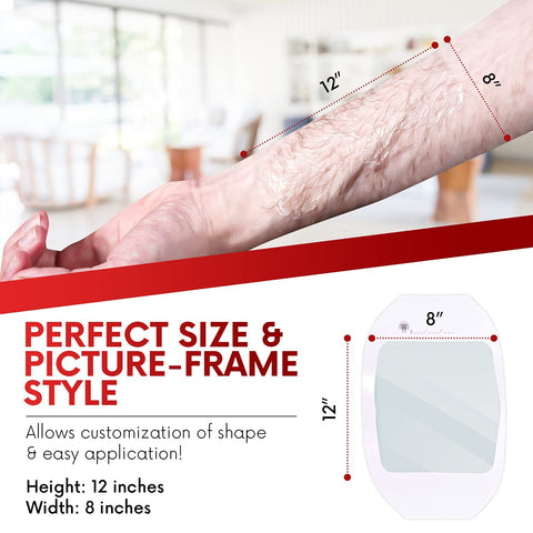 Transparent Film Dressing, 8'' x 12'' Box of 10 - Waterproof Wound Bandage Adhesive Patches, Post Surgical Shower or IV Shield, 