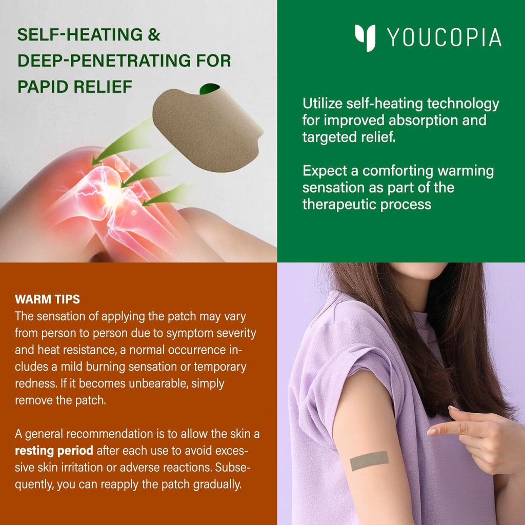YOUCOPIA Knee Relief Heat Patches: 36 Count Natural Herbal Relieving Plaster for Long Lasting Muscle and Joint Relief - Mugwort