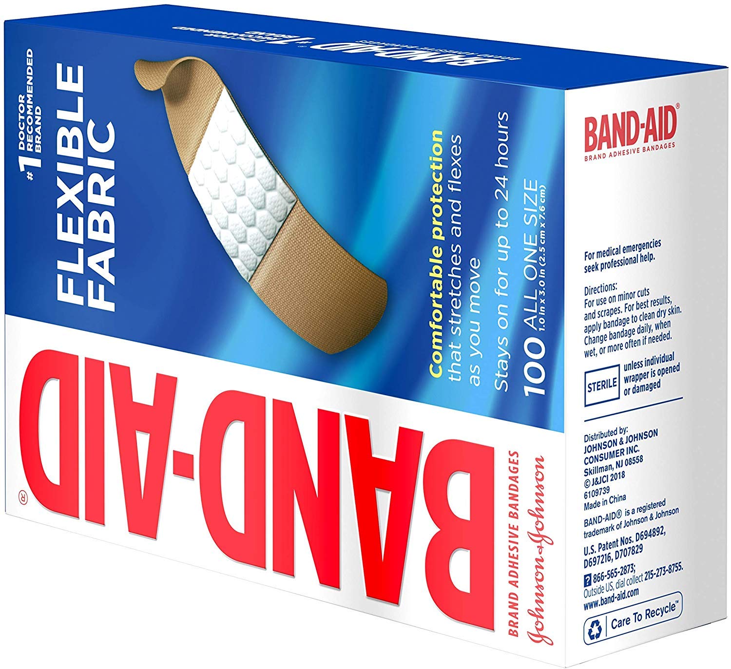 Johnson & Johnson JJ4444 Band-Aid Woven Adhesive Bandages, 1 '' x 3 '', Tan (Box of 100)