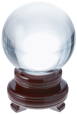 Amlong Crystal New Clear Crystal Ball Sphere Asian Quartz 80mm (3 inch Diameter) with Wooden Stand and Gift Box