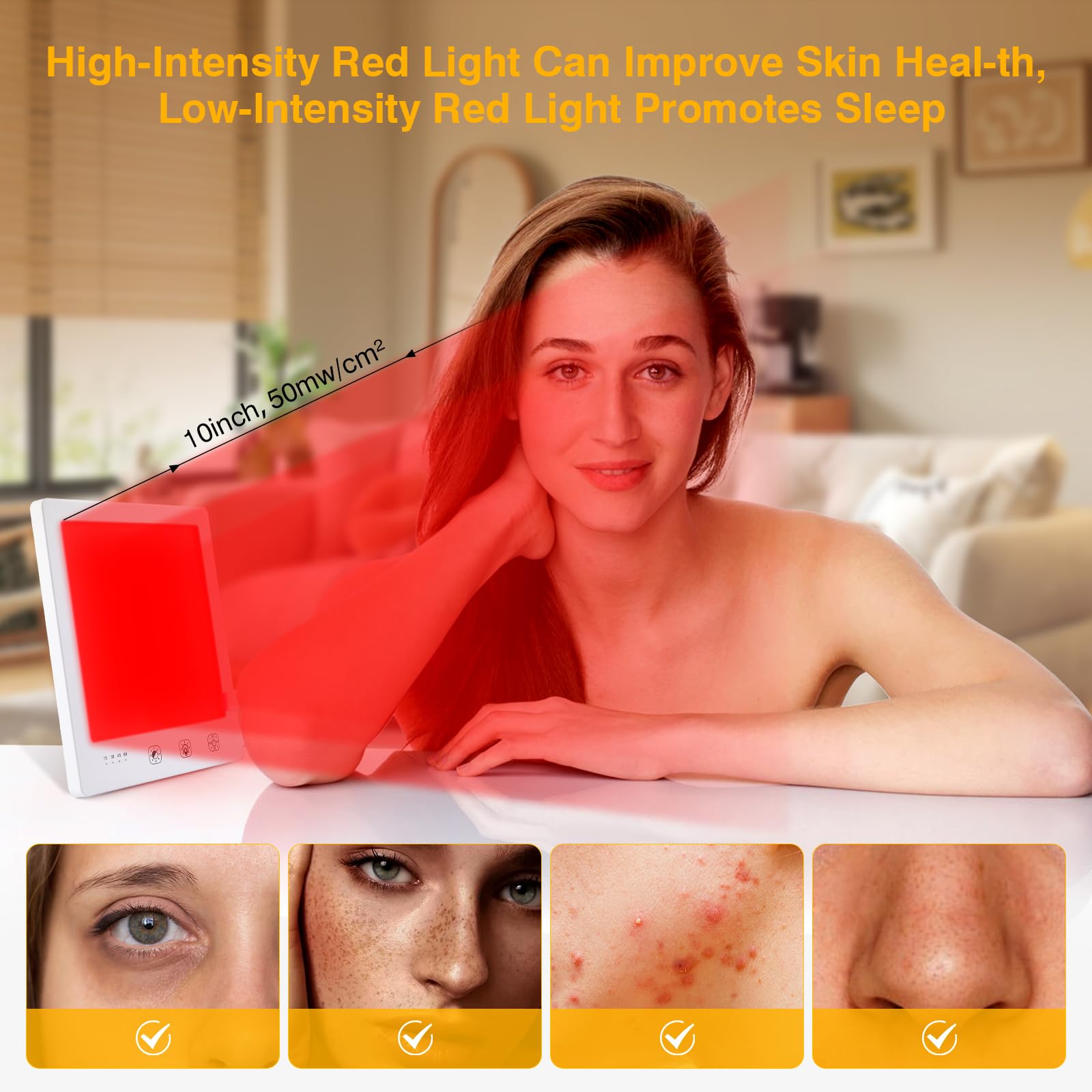 GQP Light Therapy Lamp and Red Light Therapy for Face, UV-Free Sun Lamp with 660nm Red Light and 12000 Lux Bright White Light, w
