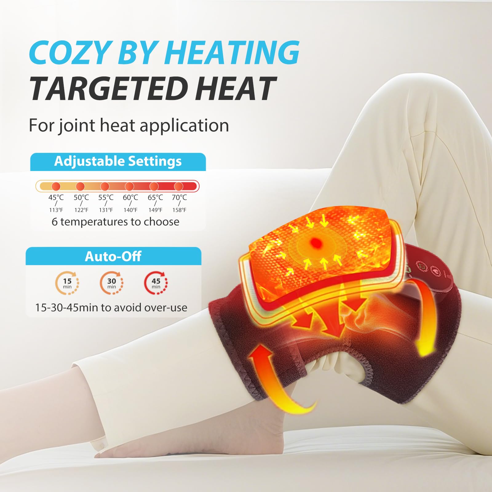 ROMYSE Heated Knee Brace, Cordless Heated Knee Wrap, Knee Heating Pad for Shoulder Elbow 3 in 1, Heating Pad for Knee with 6 Hea