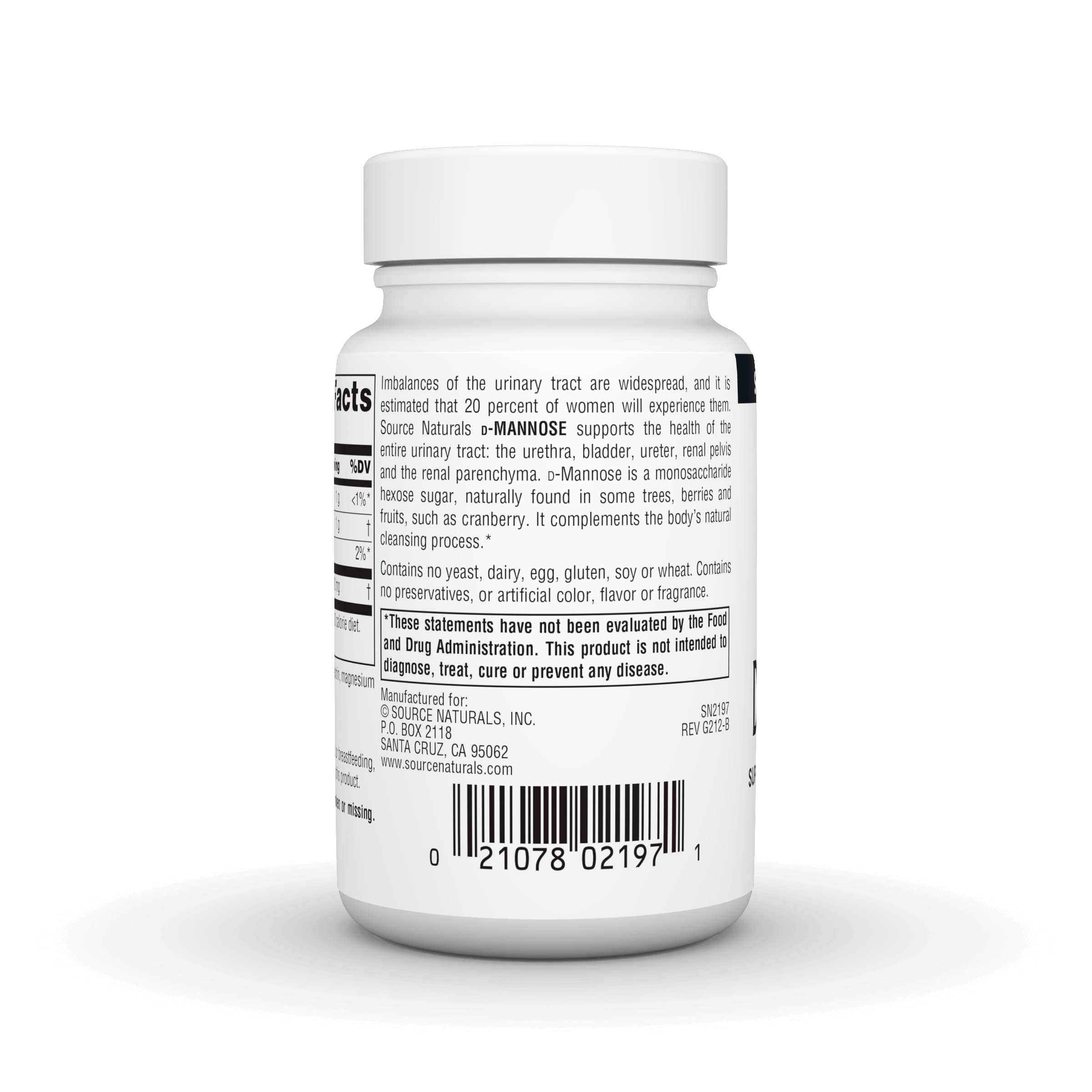 Source Naturals D-Mannose, Potent Urinary Tract & Bladder Health Support*, 500mg - 30 Capsules