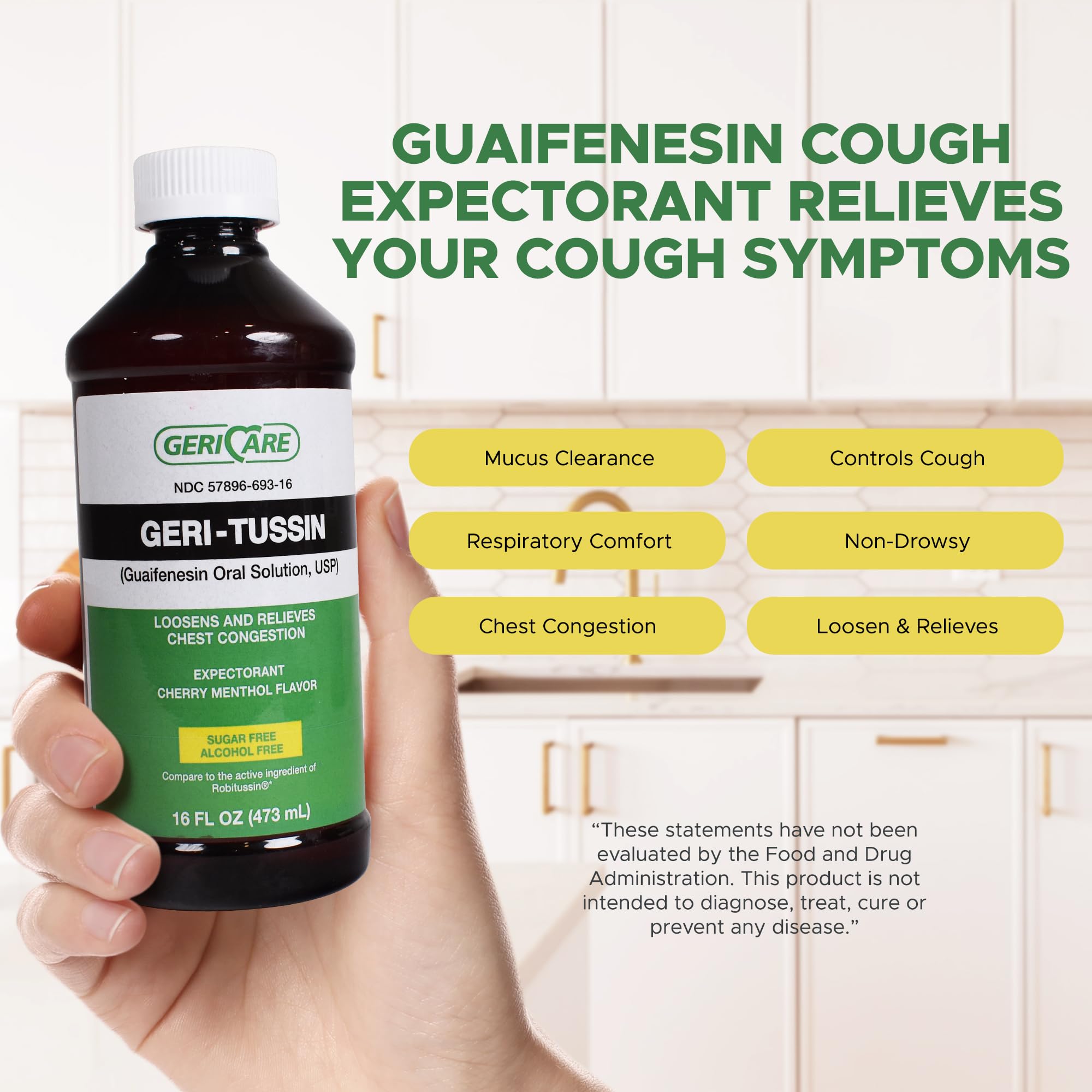 GeriCare Geri-Tussin Cold and Cough Relief Guaifenesin Syrup Sugar Free, 16 Fl Oz (Pack of 2)