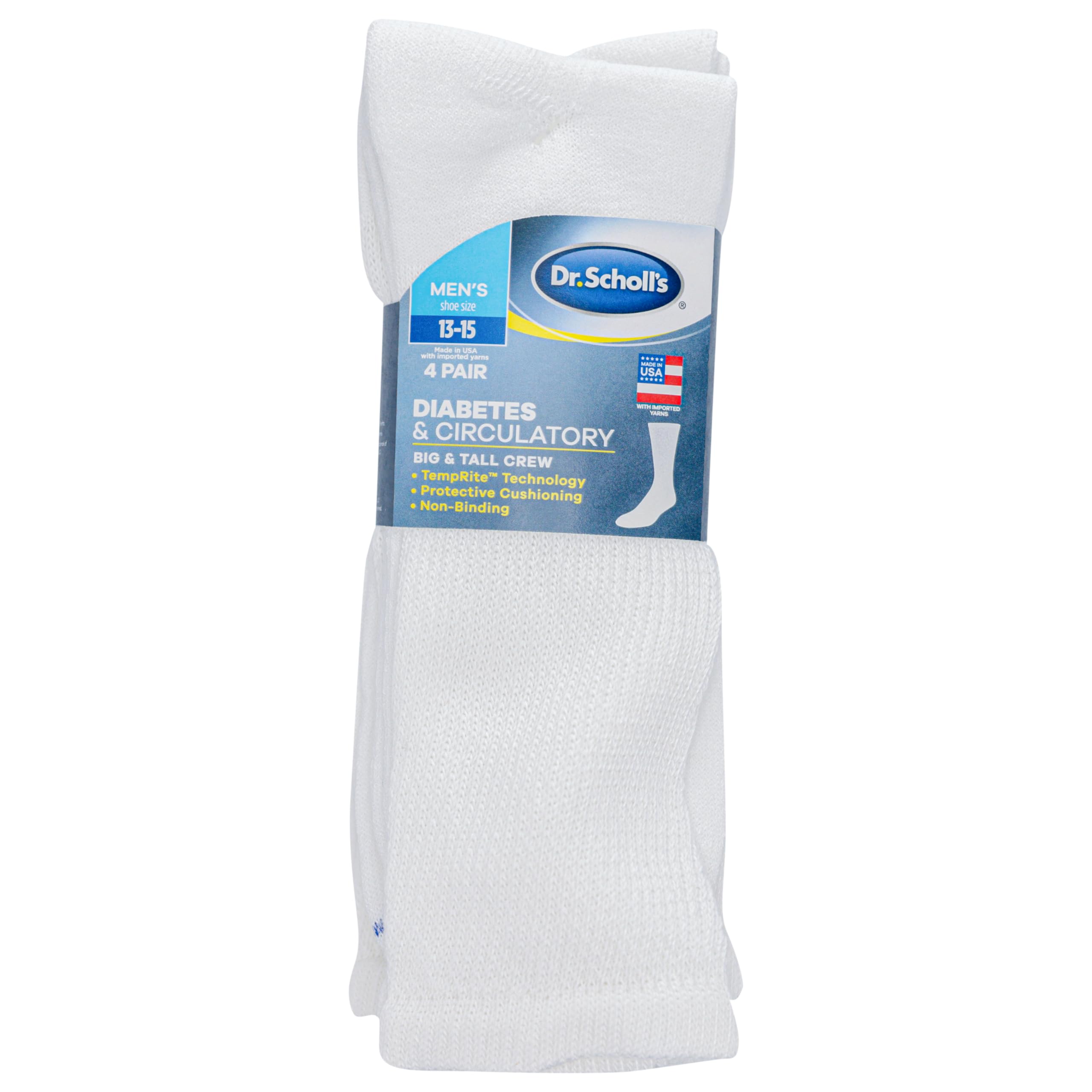 Dr. Scholl's Men's Diabetes & Circulator Socks, White, 13-15
