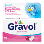 Gravol Kids Chewable Tablets for Upset Stomach and Nausea, Motion Sickness Relief and Nausea Prevention, for Ages 2 to 12 Dye Fr