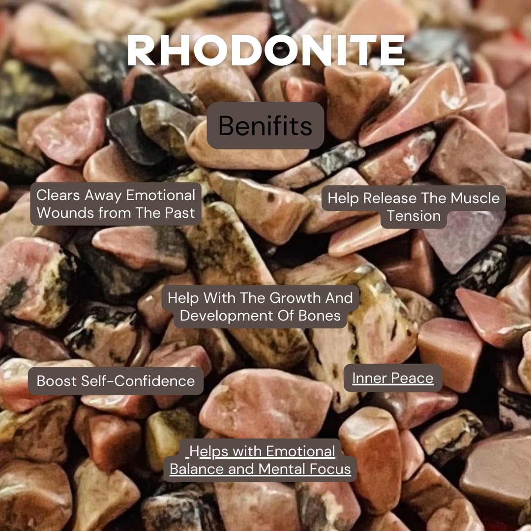 Indian Consigners Natural Crushed Polished Tumbled Gem Stone Chips, Decoration & Healing Crystals (Rhodonite)
