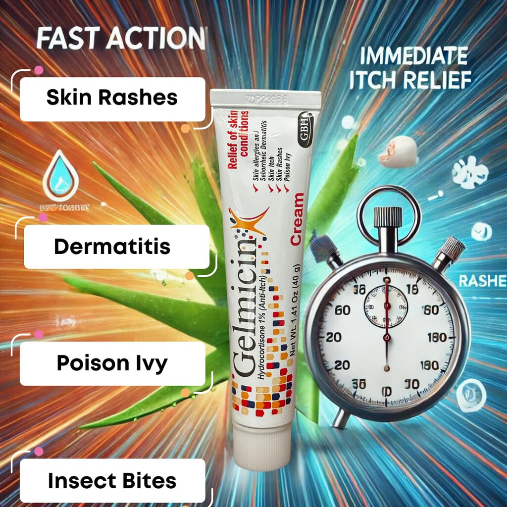 Gelmicin Hydrocortisone 1% - Anti-Itch Cream, Skin Rash, Skin Allergies, Eczema, Psoriasis - 1.41 oz Size (1)