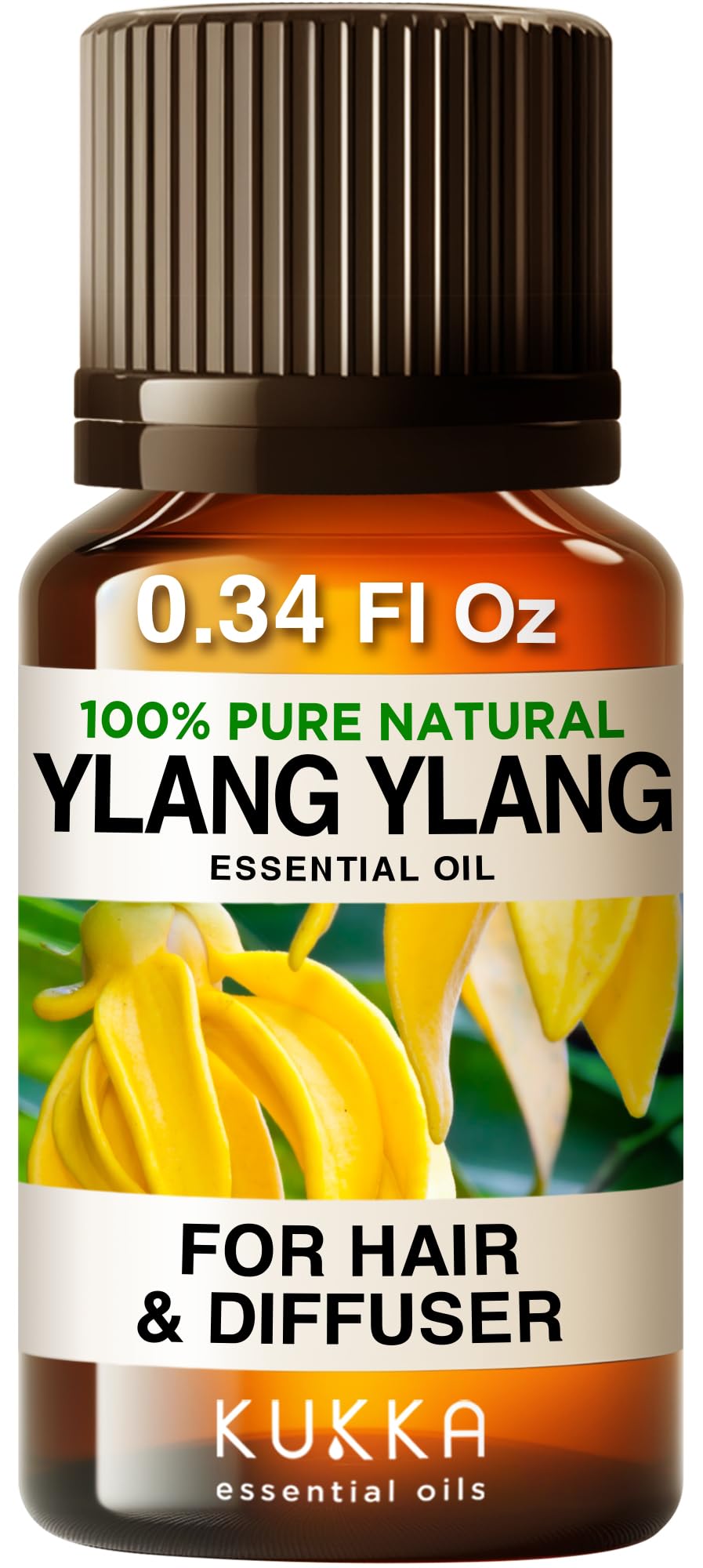 Kukka Ylang-Ylang Essential Oil for Skin Hair & Diffuser - 0.34 Fl Oz - 100% Pure Natural, Floral Scent, for Aromatherapy,Bath B