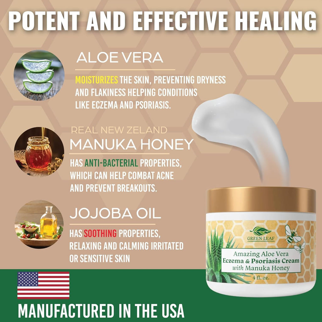 Manuka Honey Eczema Cream Moisturizing Lotion for Psoriasis Relief - Itchy, Dry Skin Rash Ointment - Soothing Moisturizer for Ba