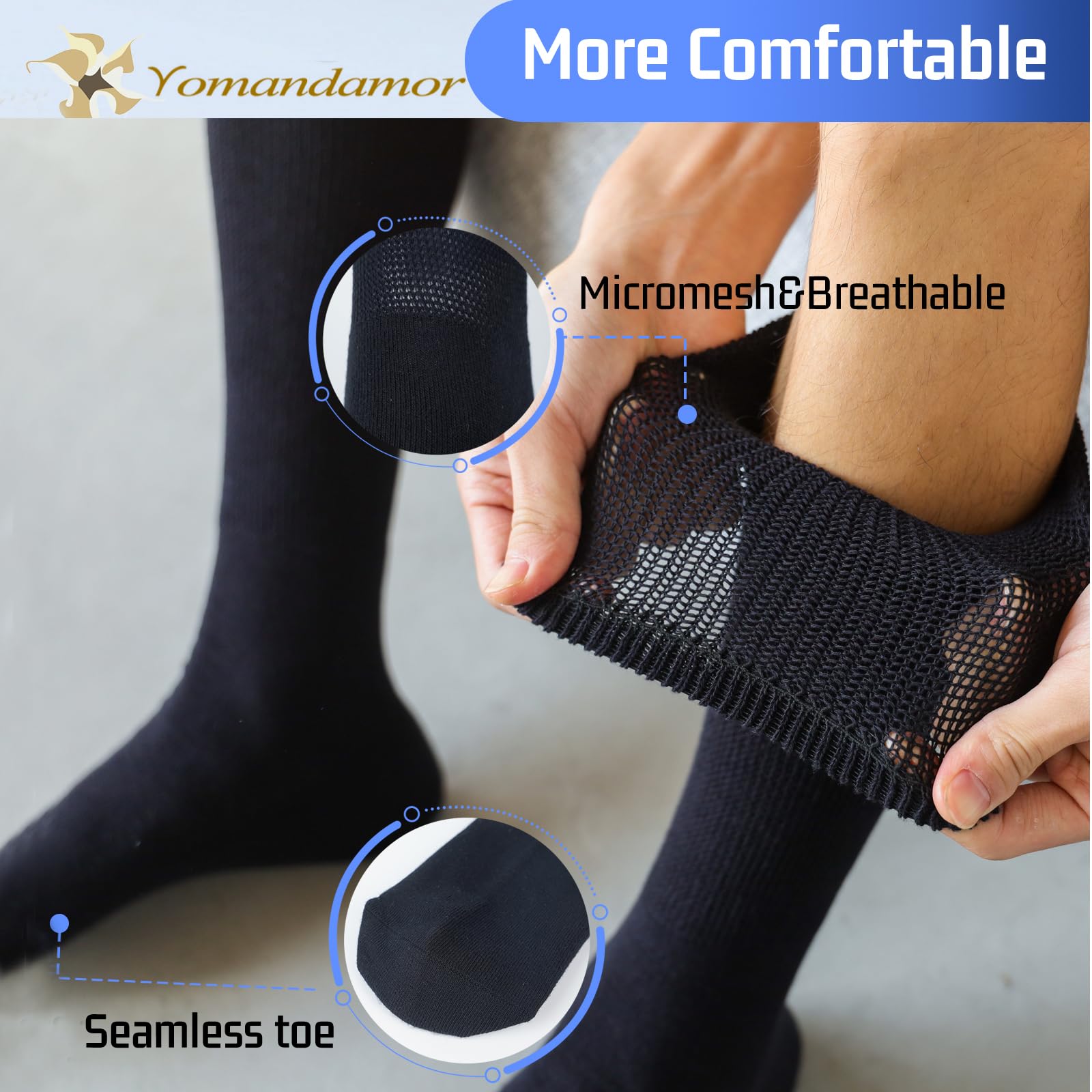 Yomandamor Mens Bamboo Diabetic Over The Calf Socks,4 Pack Size 10-13(W)