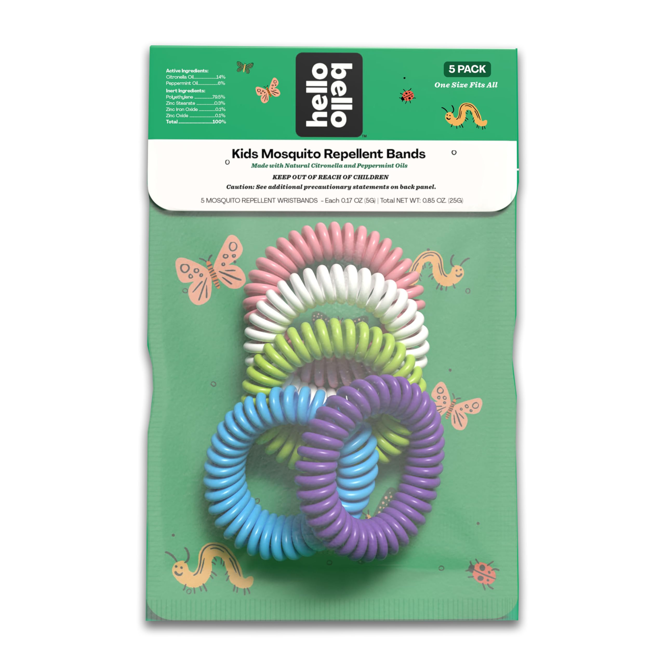 Hello Bello Kids Mosquito Repellent Bracelets, Made with Natural Citronella and Peppermint Oils, 5ct Bag