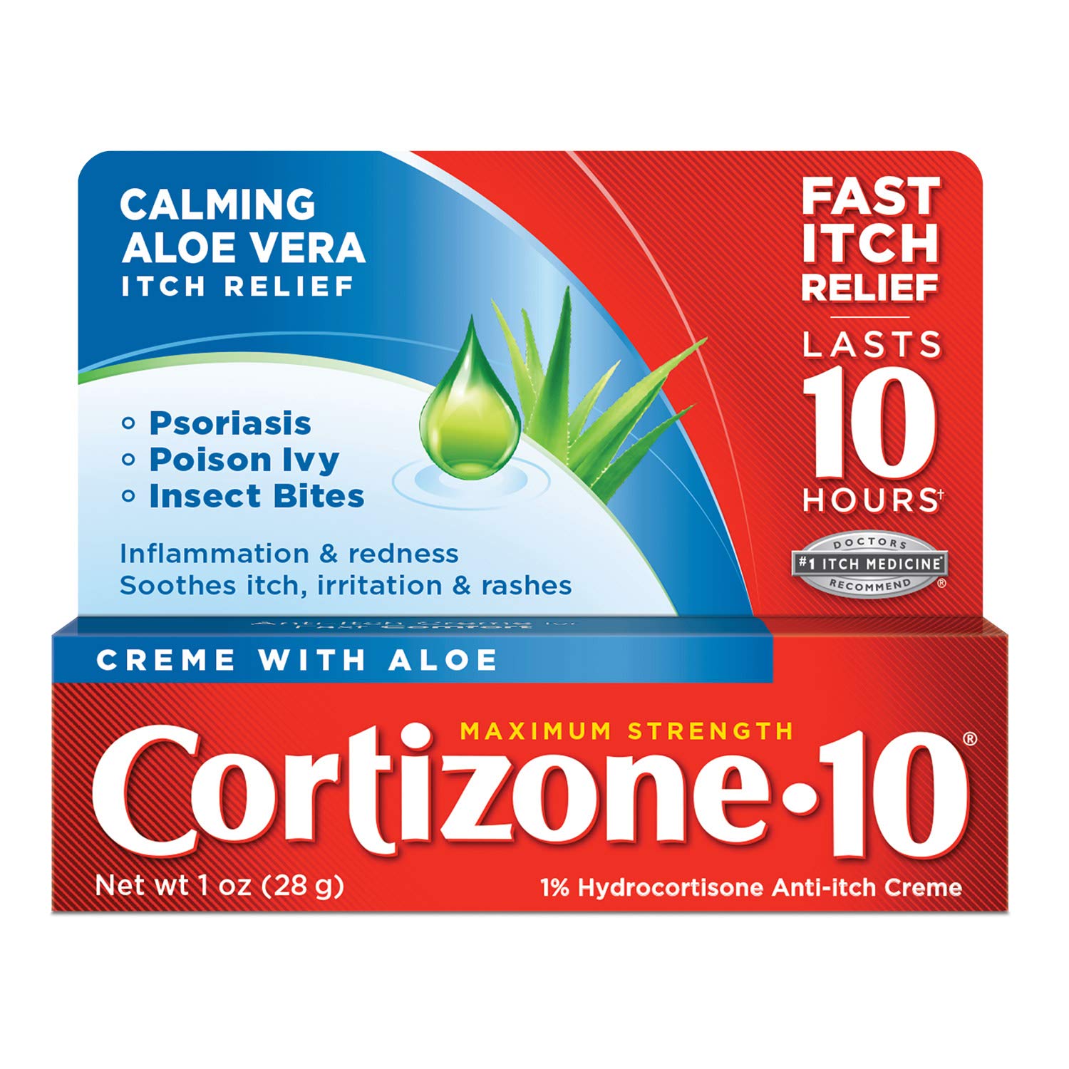 Cortizone 10 Maximum Strength Cream With Aloe, 1% Hydrocortisone Anti-Itch Cream, 1 oz. - Packaging May Vary
