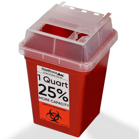 Oakridge Products Sharps Container for Home Use and Professional 1 Quart, Biohazard Needle and Syringe Disposal, Small Portable 