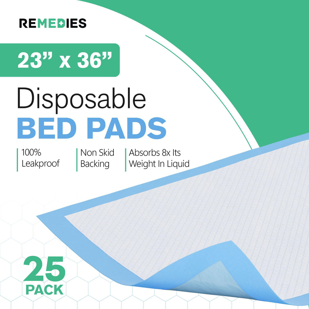 Remedies - Disposable Bed Pads 23 x 36 - 25 Count - Large Bed Pads for Incontinence - Seniors, Adults & Kids Chucks Pads - Adult