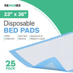 Remedies - Disposable Bed Pads 23 x 36 - 25 Count - Large Bed Pads for Incontinence - Seniors, Adults & Kids Chucks Pads - Adult