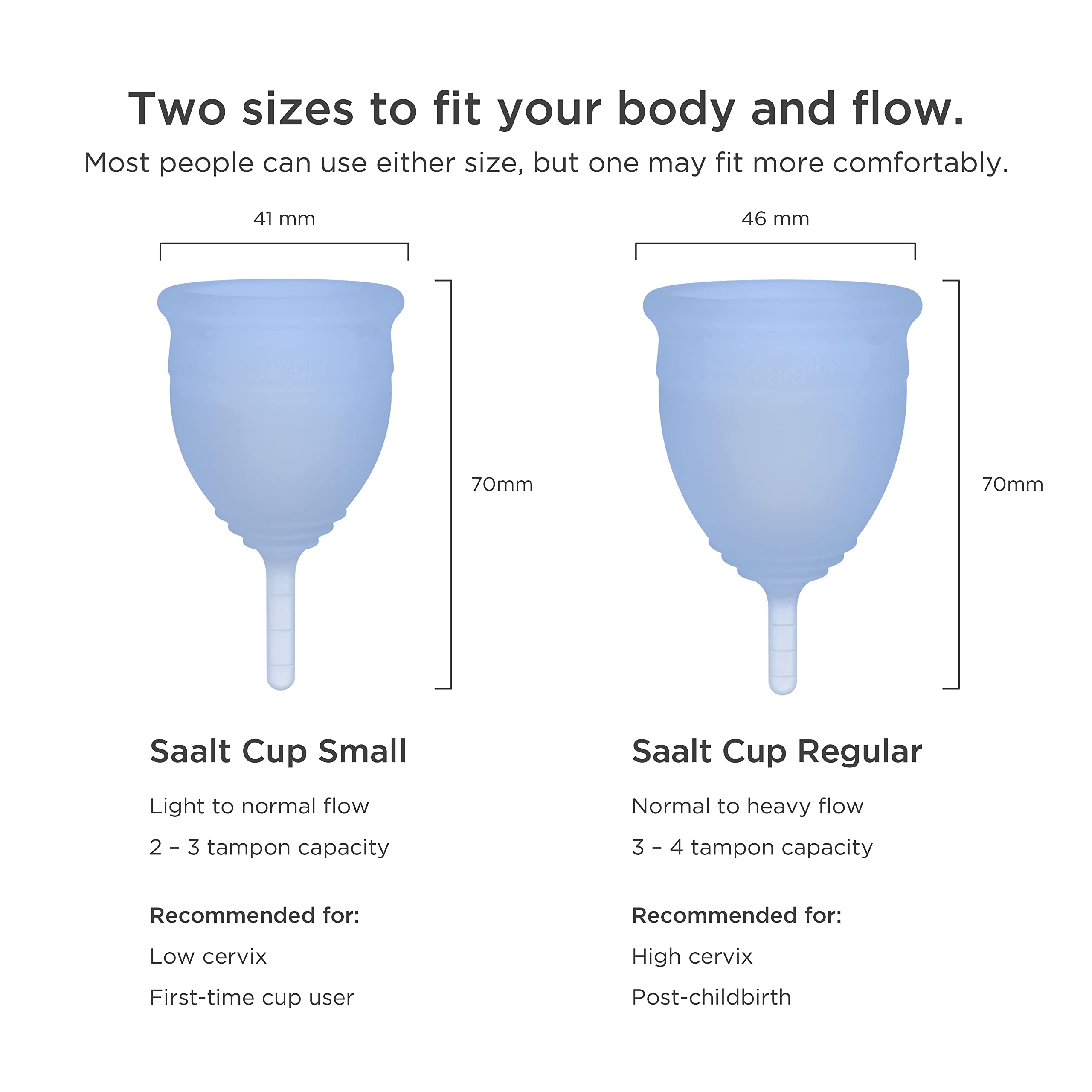 Saalt Menstrual Cup - Reusable Period Cup - Made for Comfortable, Leak-Free Protection Up to 12 Hours - BPA & Latex Free - Inclu