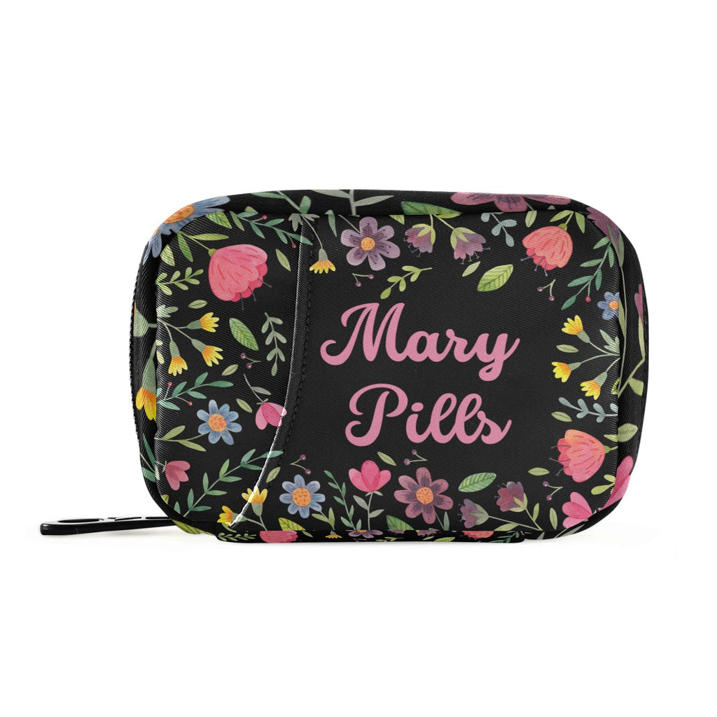 Custom Pill Box 7 Day Pill Case Bag Floral Flowers Personalized Name Travel Pill Organizer Bag with Zipper Portable Weekly Case 