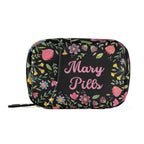 Custom Pill Box 7 Day Pill Case Bag Floral Flowers Personalized Name Travel Pill Organizer Bag with Zipper Portable Weekly Case 