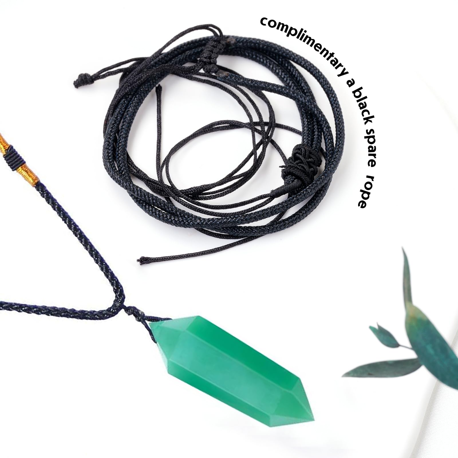 Runyangshi Green Aventurine Healing Crystal Pendants, Double Pointed Natural Crystal Quartz Necklace 6 Faceted Chakra Crystal Wa